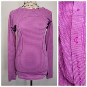 Lululemon Pullover Womens 6 Run Swiftly Long Sleeves Thumbholes Pink Stripped